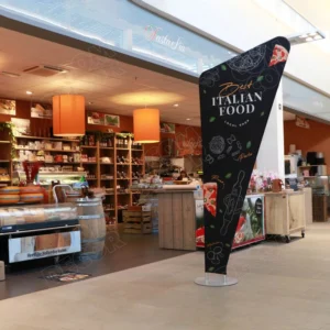 In-store advertising stand for shopping centers