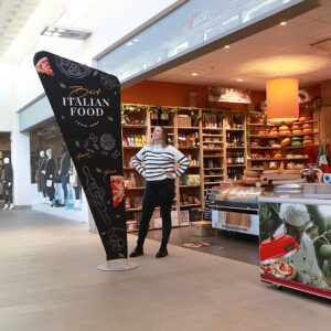 Triangle Display Stand triangular fabric display for indoor spaces