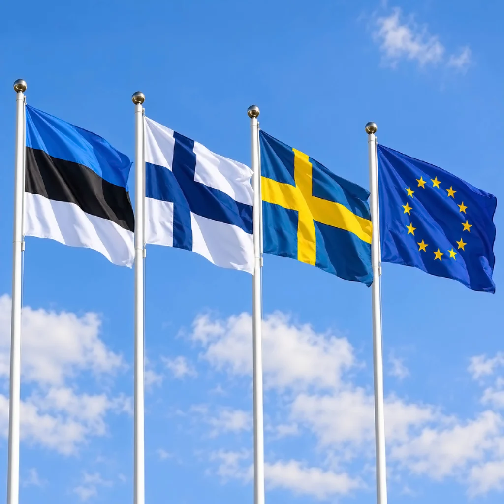 Eesti, Soome, Rootsi ja Euroopa Liidu riigilipud lipumastides