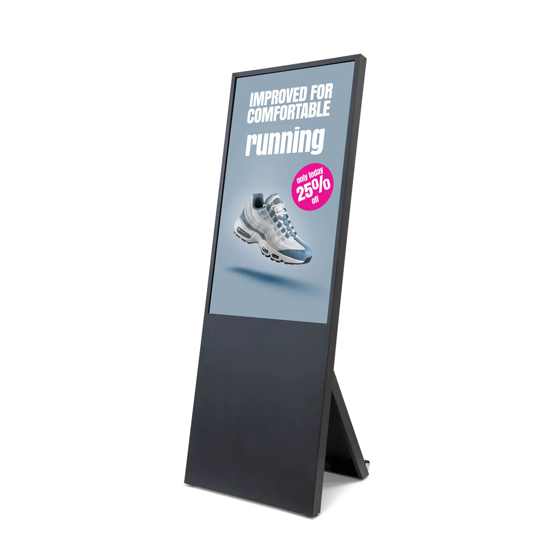 Must digitaalne A-stend Spectrum 43″ Samsungi ekraaniga Must digitaalne A-stend Spectrum 43″ Samsungi ekraaniga